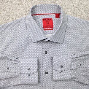 Proper Sport Shirt Mens XL Black/White Contemporary Fit 4 Way Stretch L/S Button